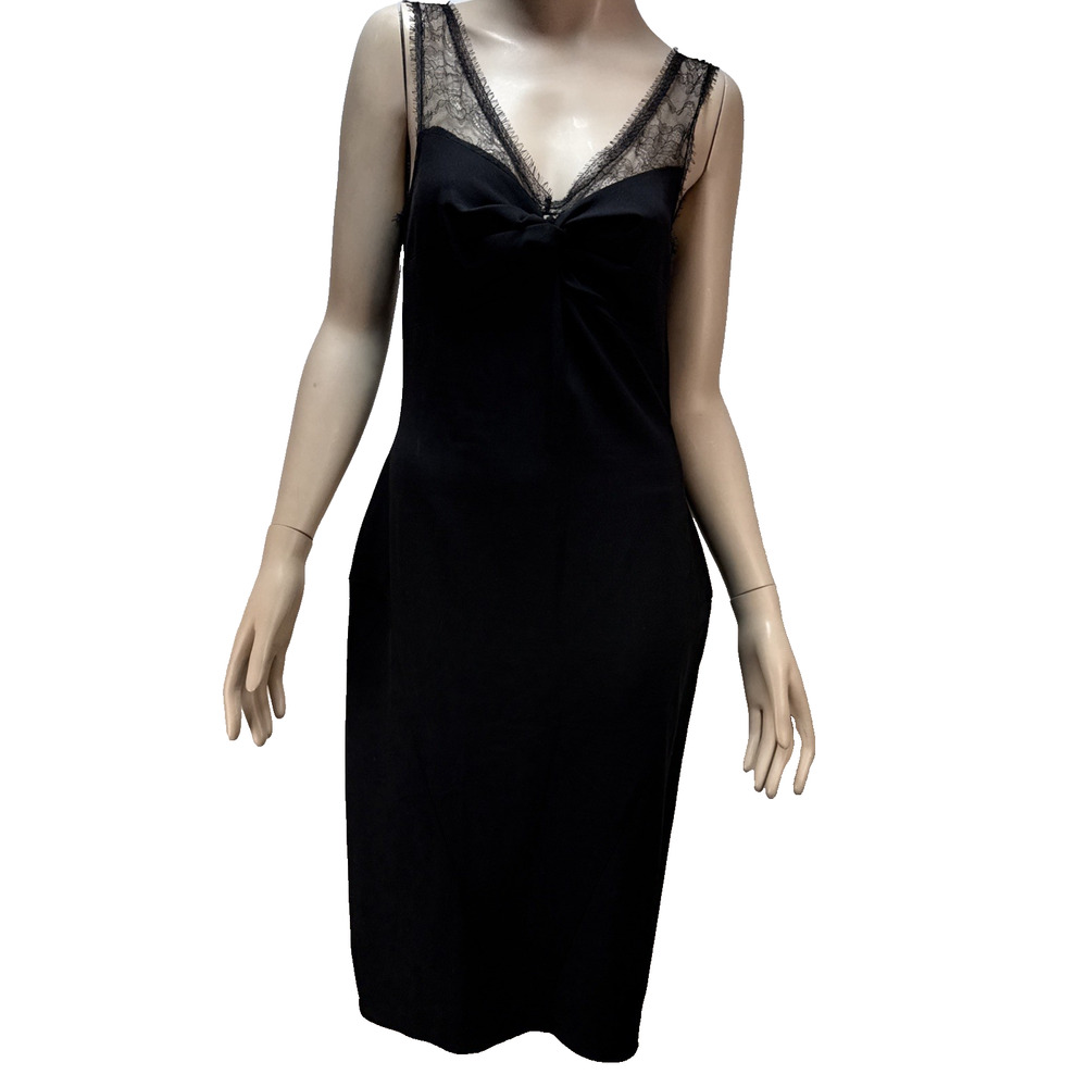 Anna Molinari Vintage Black Midi Pencil Dress IT 44 US 8 Lace Detail Ruffle Slit